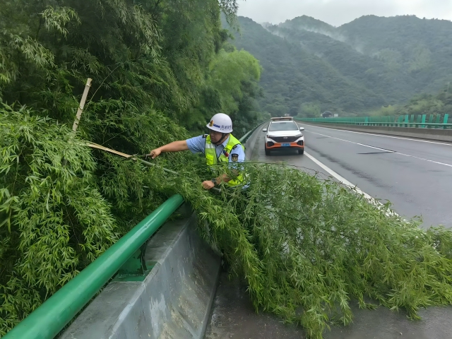 05 台风格美登陆在即，7月26日 六安西中心管控部巡路员柴梦麒清理侵占路面的毛竹(1).png